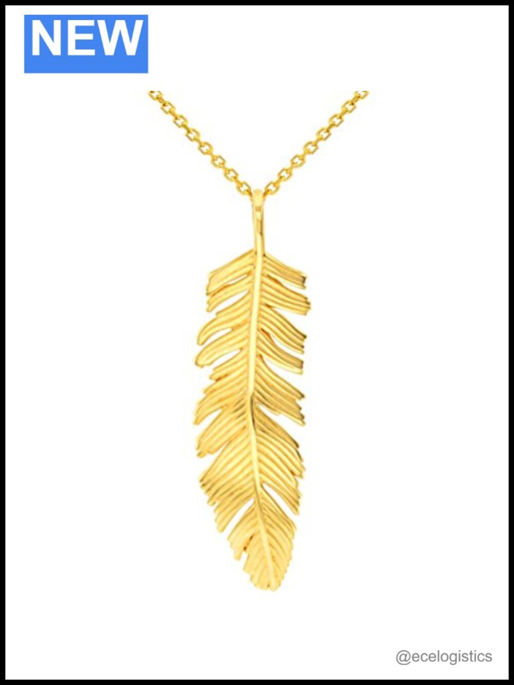 Solid 14k Yellow Gold Polished Feather Charm Pendant Necklace